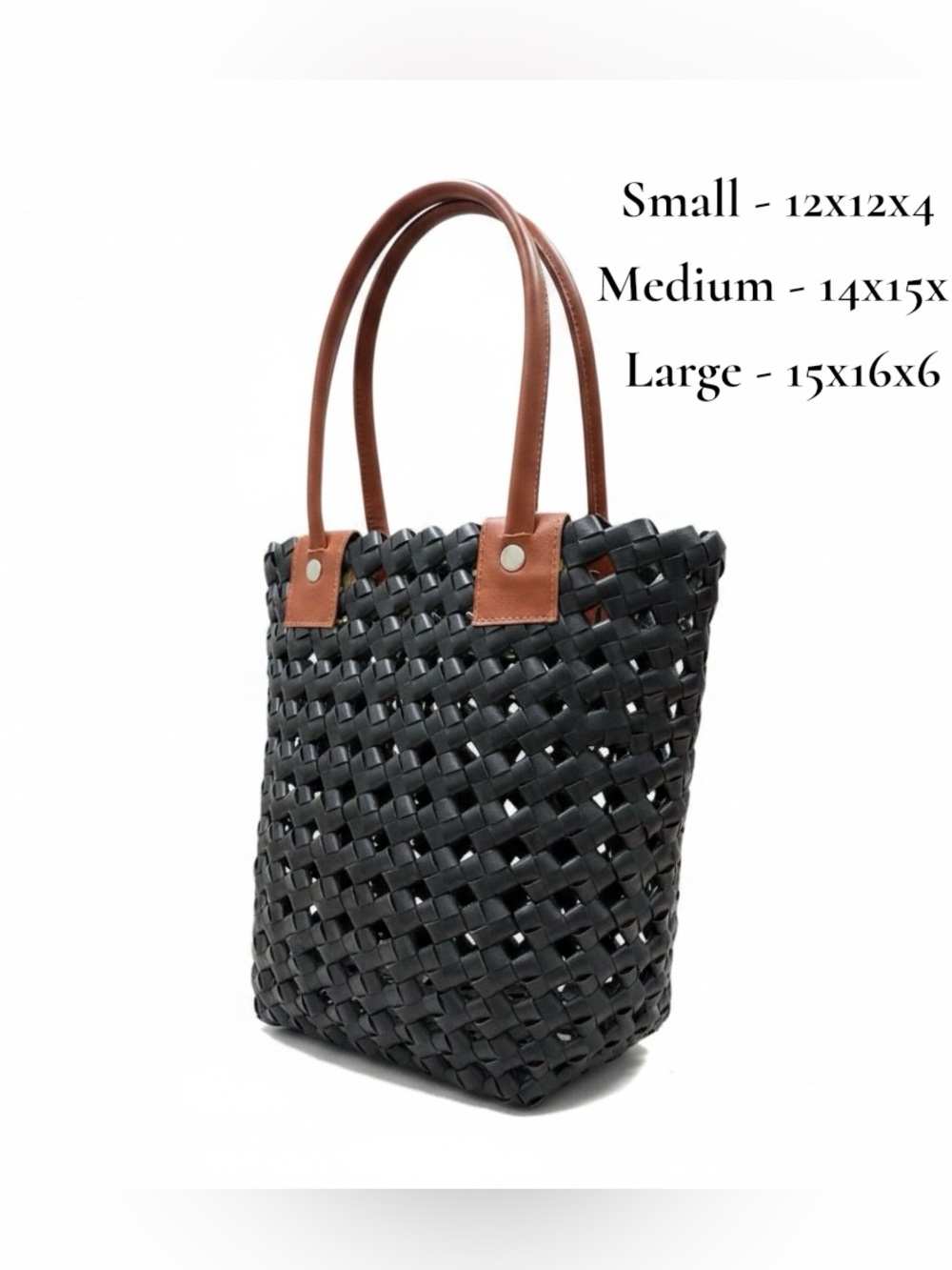 Woven Palm Leaf Tote Bag with Leather Handles - Ivory, Tan, Black - Picture 4 of 6